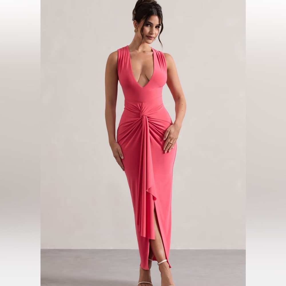 Club L London Asymmetrical coral/pink dress
